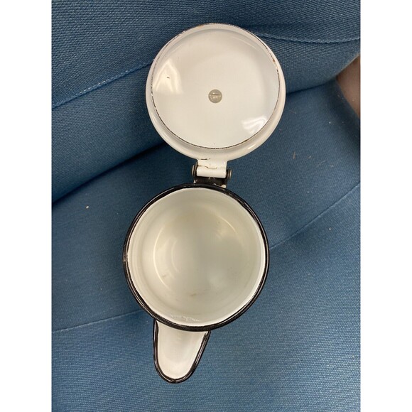 Vintage White Enamelware w/ Black Trim Cowboy Camping Coffee Pot Farmhouse Decor - Picture 4 of 4